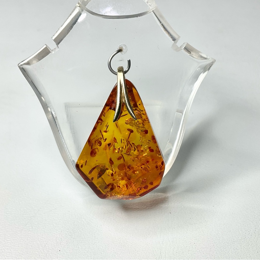 14K Gold Amber Pendant for Necklace